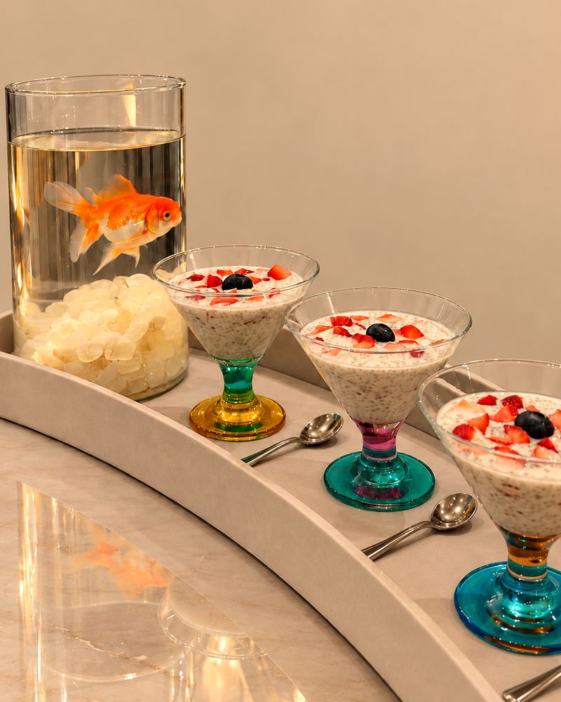 chia pudding, seasonal fruit