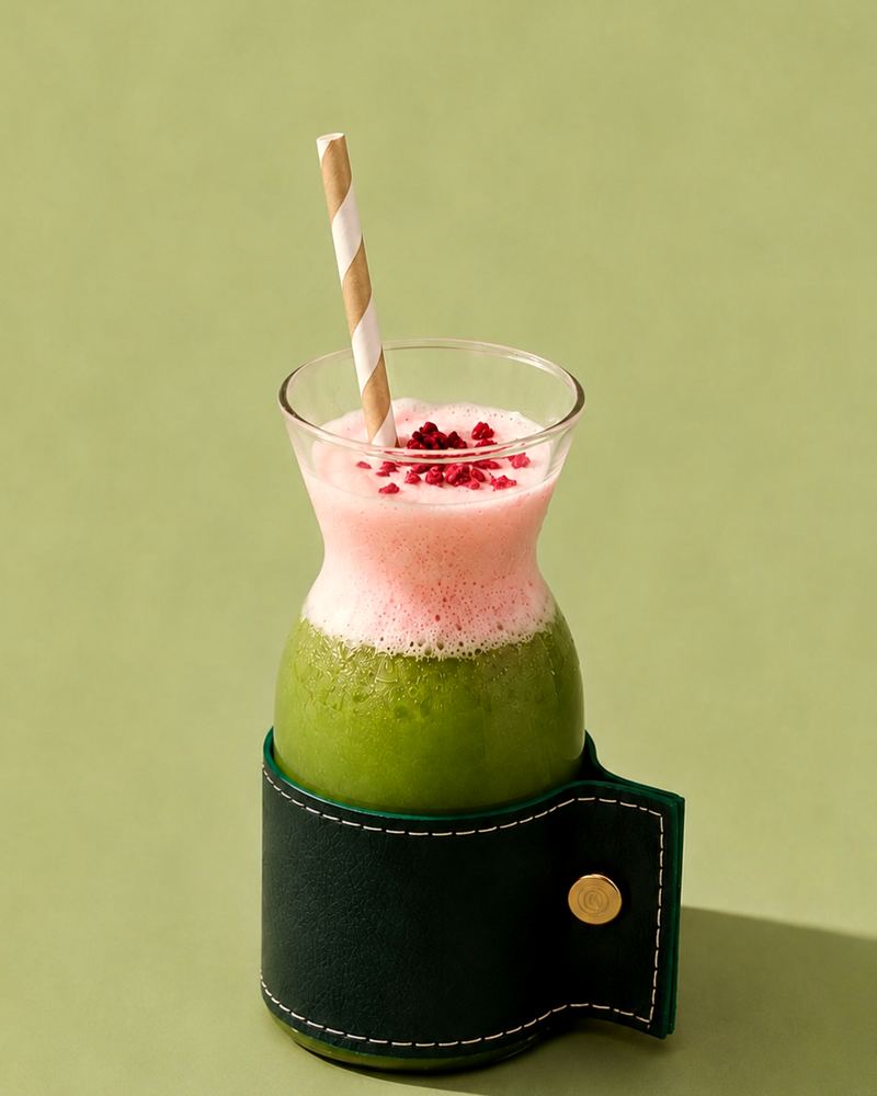 matcha with strawberry foam